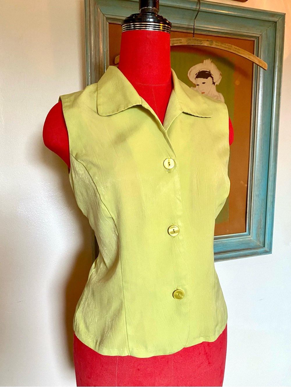 90s Satiny Chartreuse Blouse